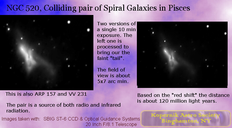 Colliding spiral galaxies; CCD thru 20 inch scope