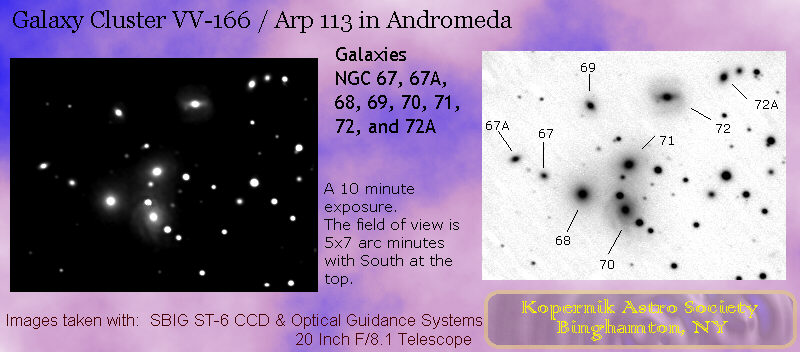 Galaxies NGC 67, 67A, 68, 69, 70, 71, 72, 72A; CCD image thru 20 inch