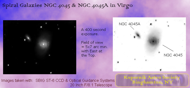 Spiral Galaxies NGC 4045 & NGC 4045A; CCD image thru 20 inch