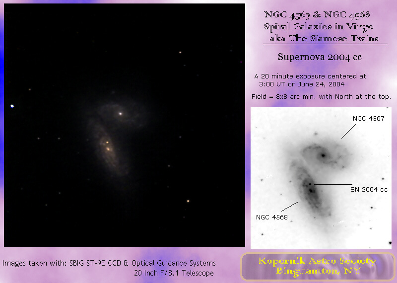 Galaxies NGC 4568 & NGC 4567; CCD image thru 20 inch