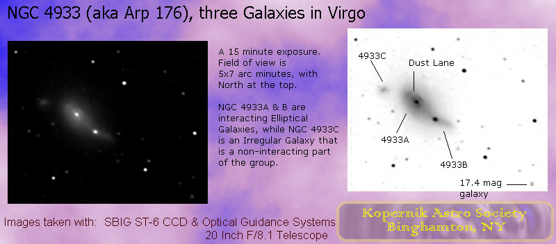 Galaxies NGC 4933A, 4933B & 4933C; CCD image thru 20 inch