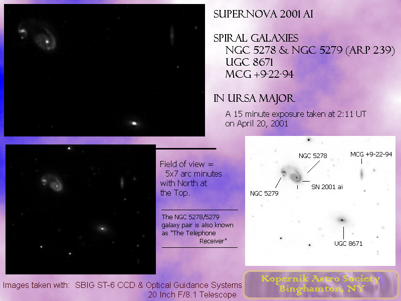 Galaxies NGC 5278, NGC 5279, and others; CCD image thru 20 inch
