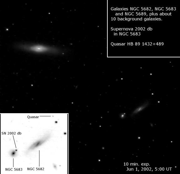Galaxies NGC 5682, NGC 5683, NGC 5689, SN 2002 db; CCD image thru 20 inch