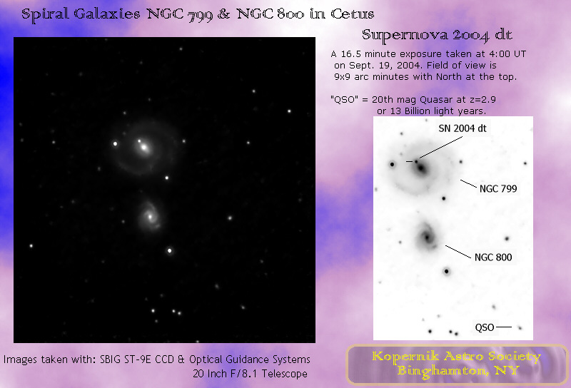 Galaxies NGC 799, NGC 800; CCD image thru 20 inch