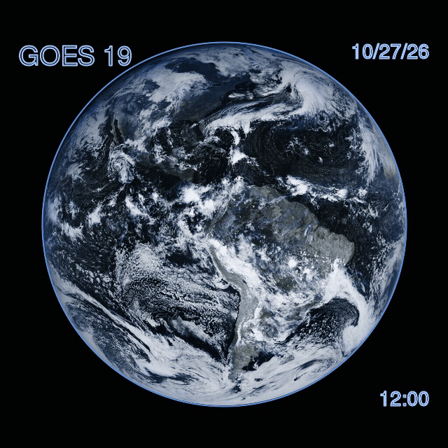GOES 19 False Colour (ch02 + ch13), 24 hour loop